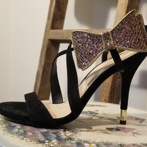 Black faux suede strappy sandals